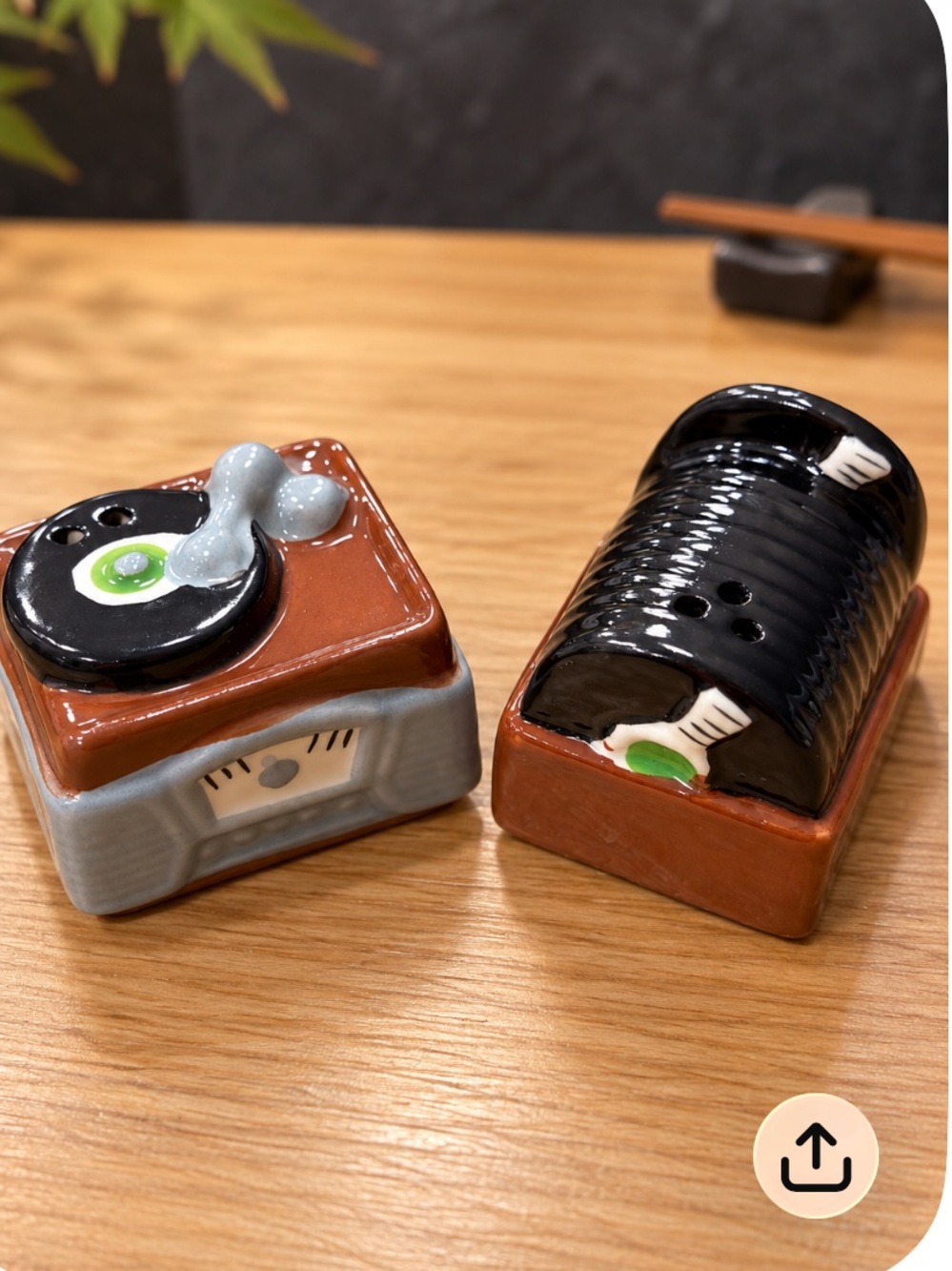 Ceramic Records & Record Player Mini Salt & Pepper Shakers - Brown, Black, Gray